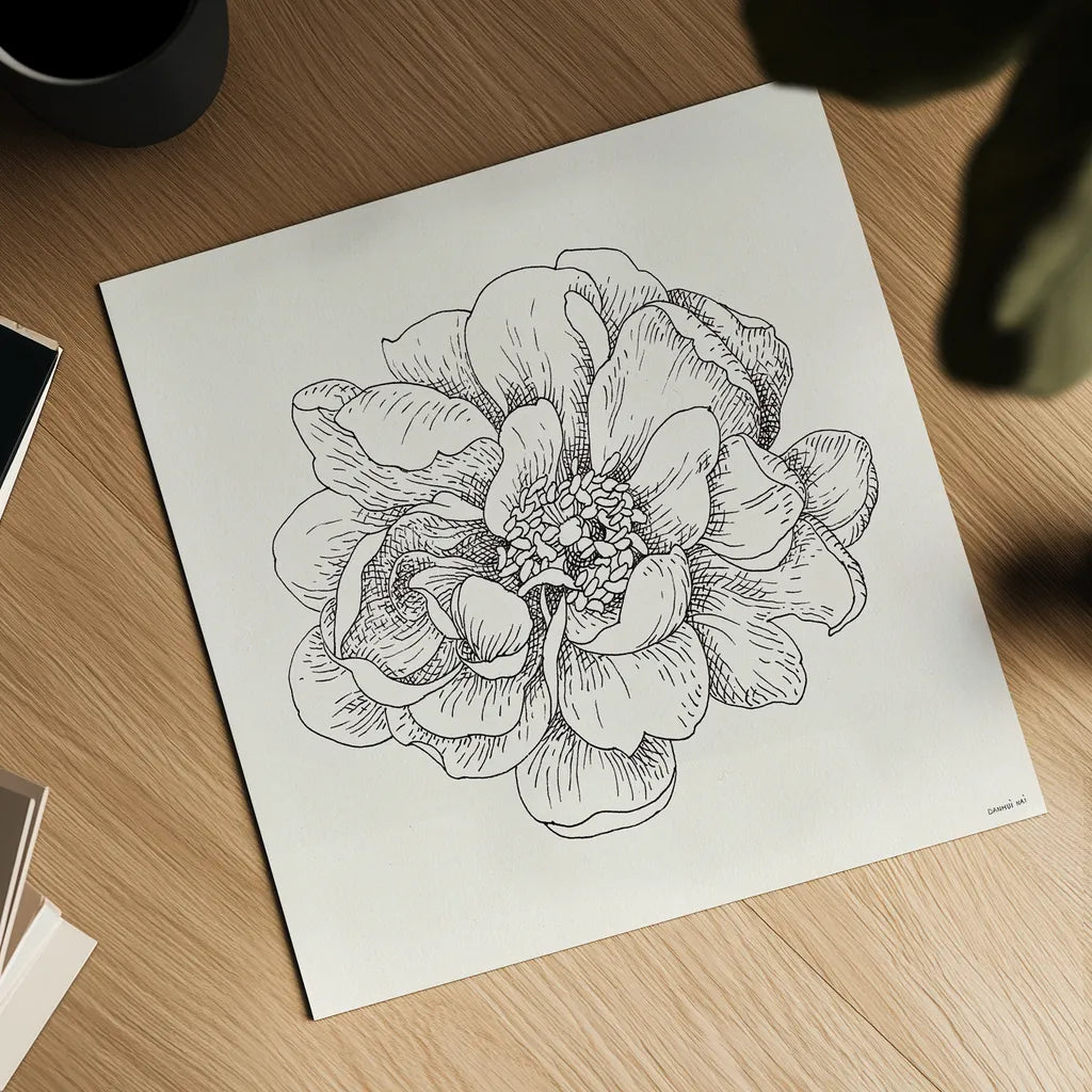 Pen and Ink Florals IV by Danhui Nai. Shown as a detailed flat fine art print, highlighting archival giclee quality. Available as an archival giclee rolled canvas, fine art paper, or poster print. SKU 22766a.