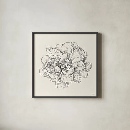 Pen and Ink Florals IV by Danhui Nai. Shown in a sleek black glass frame for a contemporary gallery look. Available as an archival giclee rolled canvas, fine art paper, or poster print. SKU 22766a.
