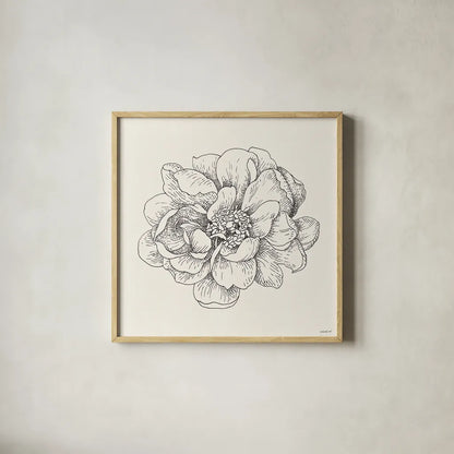 Pen and Ink Florals IV by Danhui Nai. Shown in a natural wood glass frame for a timeless modern aesthetic. Available as an archival giclee rolled canvas, fine art paper, or poster print. SKU 22766a.