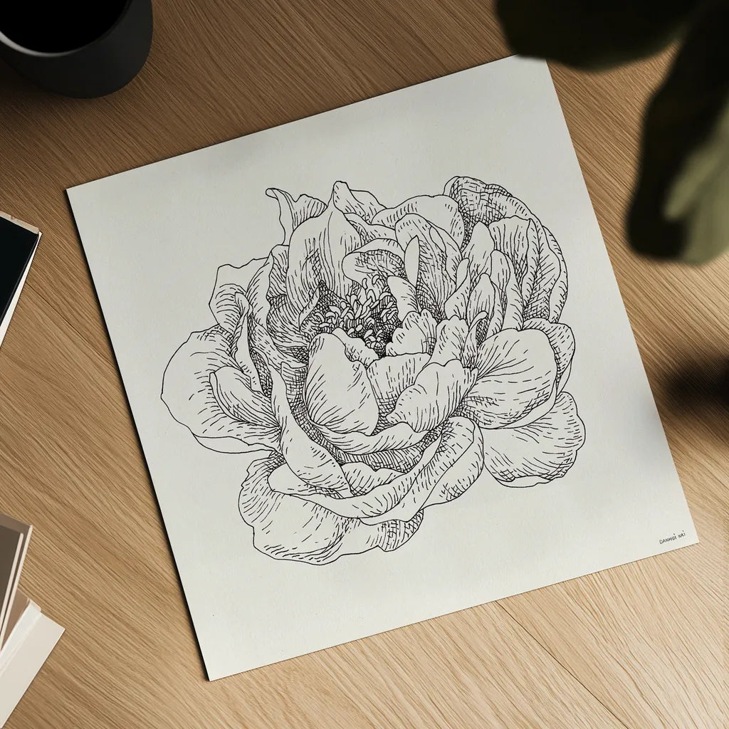 Pen and Ink Florals V by Danhui Nai. Shown as a detailed flat fine art print, highlighting archival giclee quality. Available as an archival giclee rolled canvas, fine art paper, or poster print. SKU 22767a.
