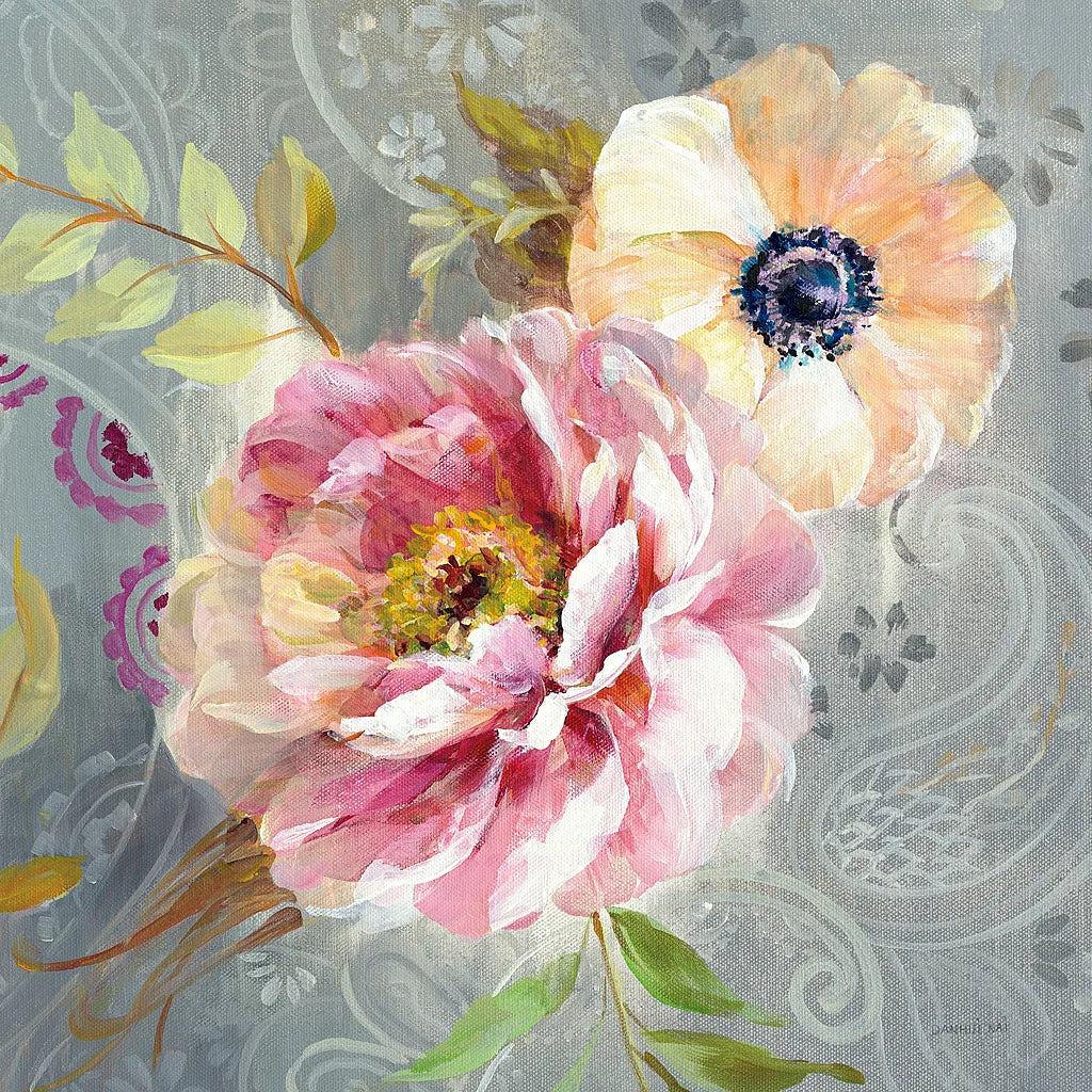 Peonies and Paisley III by Danhui Nai. SKU 30628a. Archival Giclee Fine art print for wall decor.