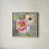 Peonies and Paisley III by Danhui Nai. Shown in a natural wood glass frame for a timeless modern aesthetic. Available as an archival giclee rolled canvas, fine art paper, or poster print. SKU 30628a.
