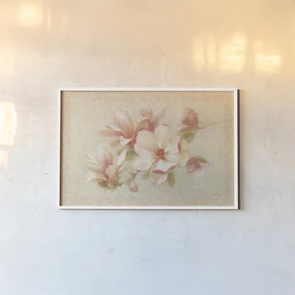 Pink Magnolia by Danhui Nai. shown as a paper print in a white frame. Available as a archival giclee rolled canvas, fine art paper, or poster print. SKU 5243i.