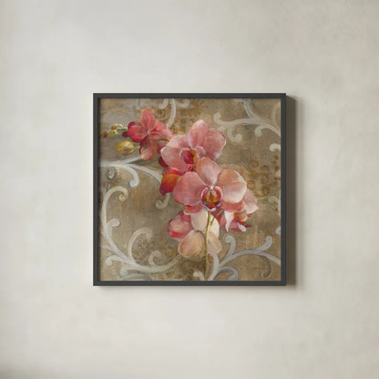 Pink Orchid by Danhui Nai. Shown in a sleek black glass frame for a contemporary gallery look. Available as an archival giclee rolled canvas, fine art paper, or poster print. SKU 93199a.