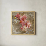 Pink Orchid by Danhui Nai. Shown in a natural wood glass frame for a timeless modern aesthetic. Available as an archival giclee rolled canvas, fine art paper, or poster print. SKU 93199a.