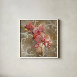 Pink Orchid by Danhui Nai. Shown in a crisp white glass frame for a clean and minimalist style. Available as an archival giclee rolled canvas, fine art paper, or poster print. SKU 93199a.