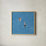 Pool Fun I by Danhui Nai. Shown in a natural wood glass frame for a timeless modern aesthetic. Available as an archival giclee rolled canvas, fine art paper, or poster print. SKU 102683a.