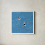 Pool Fun I by Danhui Nai. Shown in a crisp white glass frame for a clean and minimalist style. Available as an archival giclee rolled canvas, fine art paper, or poster print. SKU 102683a.