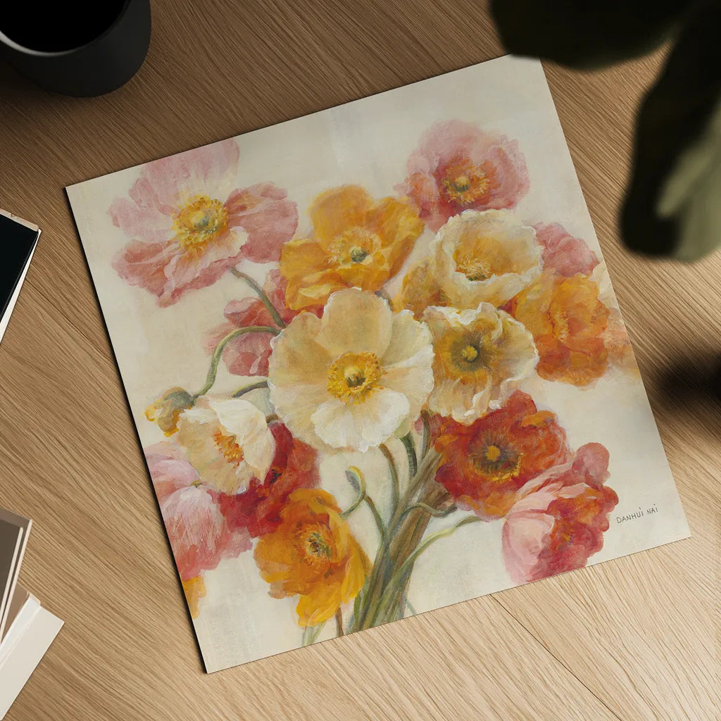 Poppies Delight Crop II by Danhui Nai. Shown as a detailed flat fine art print, highlighting archival giclee quality. Available as an archival giclee rolled canvas, fine art paper, or poster print. SKU 93202a.
