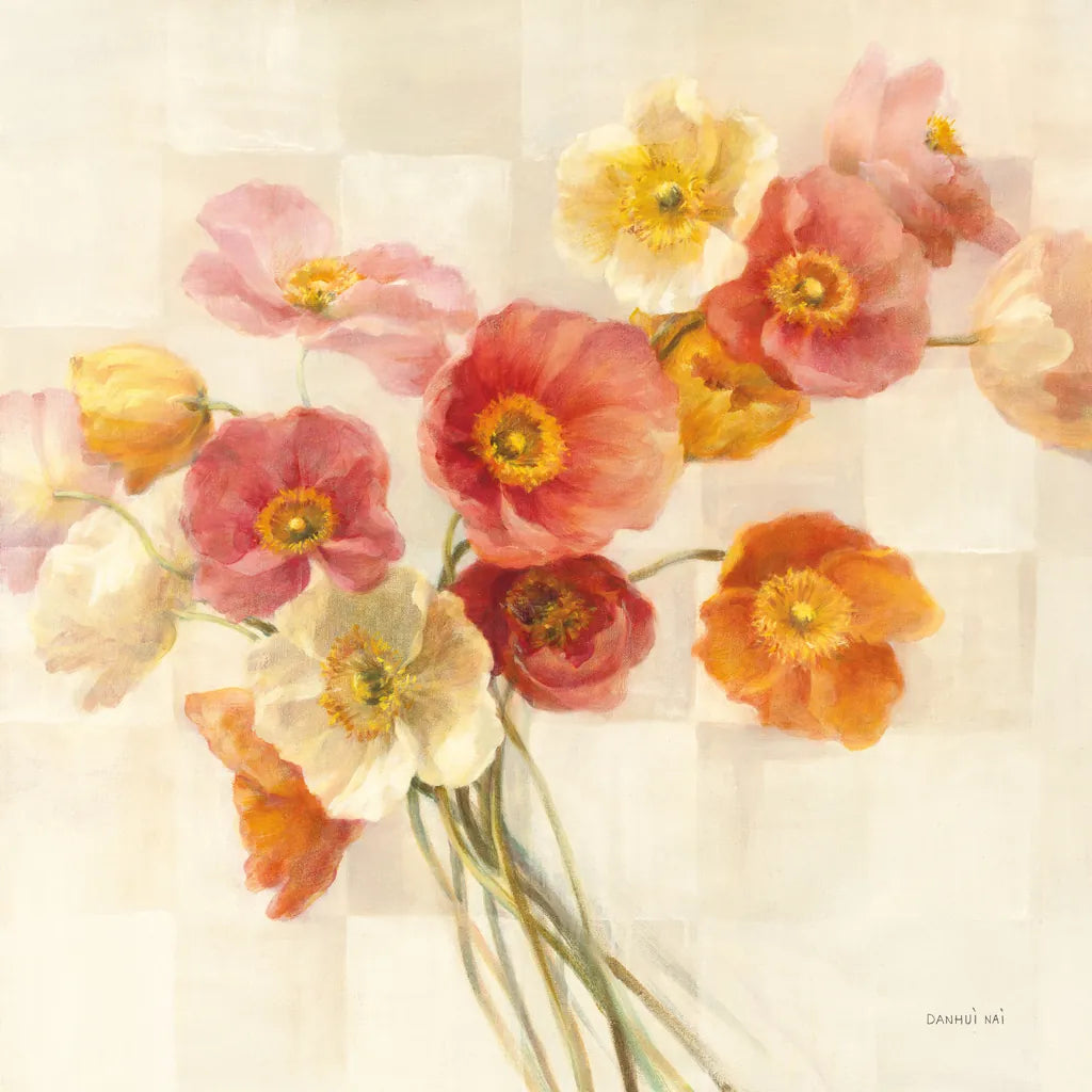 Poppies Delight I by Danhui Nai. SKU 9382a. Archival Giclee Fine art print for wall decor.