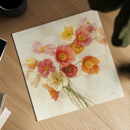 Poppies Delight I by Danhui Nai. Shown as a detailed flat fine art print, highlighting archival giclee quality. Available as an archival giclee rolled canvas, fine art paper, or poster print. SKU 9382a.