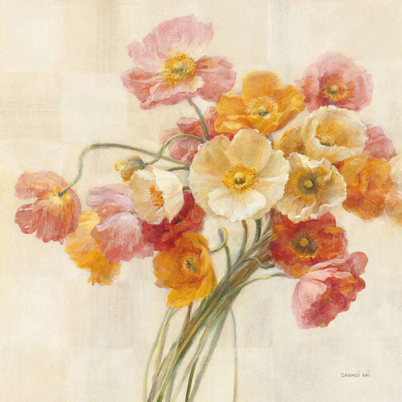 Poppies Delight II by Danhui Nai. SKU 9383a. Archival Giclee Fine art print for wall decor.