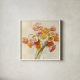 Poppies Delight II by Danhui Nai. Shown in a crisp white glass frame for a clean and minimalist style. Available as an archival giclee rolled canvas, fine art paper, or poster print. SKU 9383a.