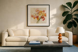 Poppies Delight II by Danhui Nai. Displayed in a glass frame with matte in a clean modern living room. Available as an archival giclee rolled canvas, fine art paper, or poster print. SKU 9383a.