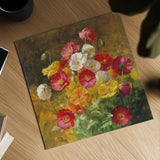 Poppies in the Field on Brown by Danhui Nai. Shown as a detailed flat fine art print, highlighting archival giclee quality. Available as an archival giclee rolled canvas, fine art paper, or poster print. SKU 29197a.