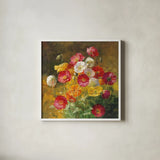 Poppies in the Field on Brown by Danhui Nai. Shown in a crisp white glass frame for a clean and minimalist style. Available as an archival giclee rolled canvas, fine art paper, or poster print. SKU 29197a.