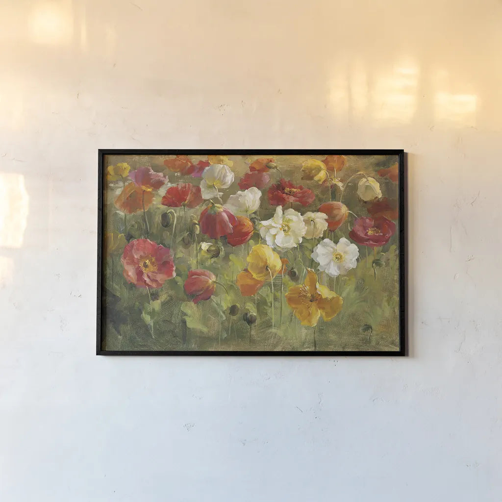 Poppy Field Crop by Danhui Nai. shown as a paper print in a black flame. Available as a archival giclee rolled canvas, fine art paper, or poster print. SKU 6765i.