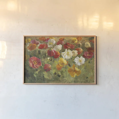 Poppy Field Crop by Danhui Nai. shown as a paper print in a natural frame. Available as a archival giclee rolled canvas, fine art paper, or poster print. SKU 6765i.