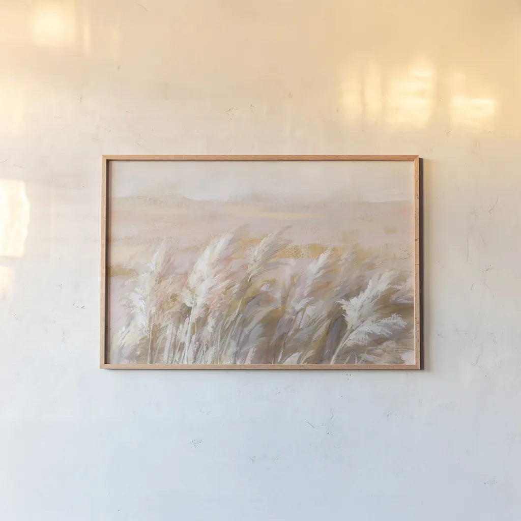 Prairie Grasses by Danhui Nai. shown as a paper print in a natural frame. Available as a archival giclee rolled canvas, fine art paper, or poster print. SKU 70642i.