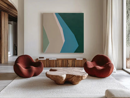 Prismatic by Danhui Nai. Shown as extra-large giant wall art in a modern living room. Available as an archival giclee rolled canvas, fine art paper, or poster print. SKU 85833a.