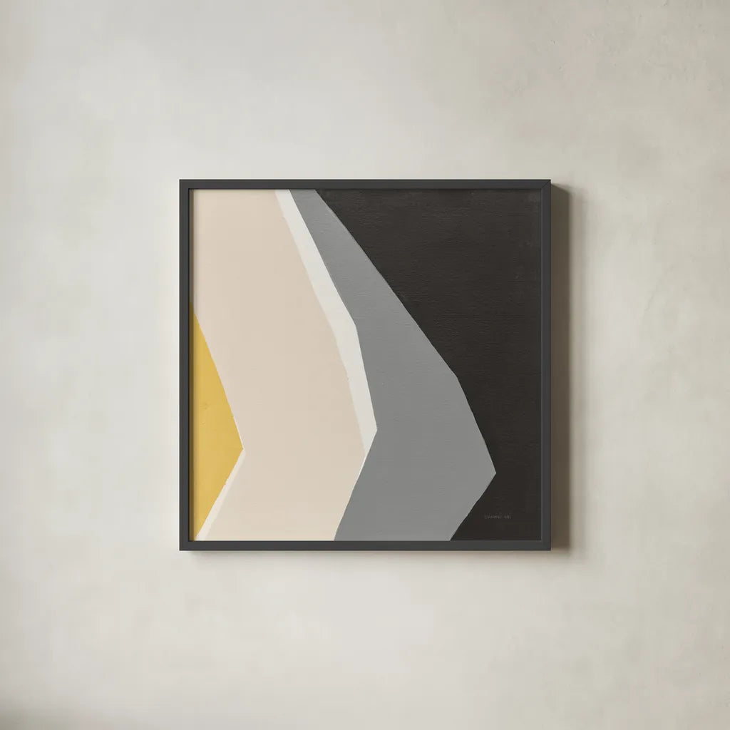 Prismatic Yellow by Danhui Nai. Shown in a sleek black glass frame for a contemporary gallery look. Available as an archival giclee rolled canvas, fine art paper, or poster print. SKU 88105a.