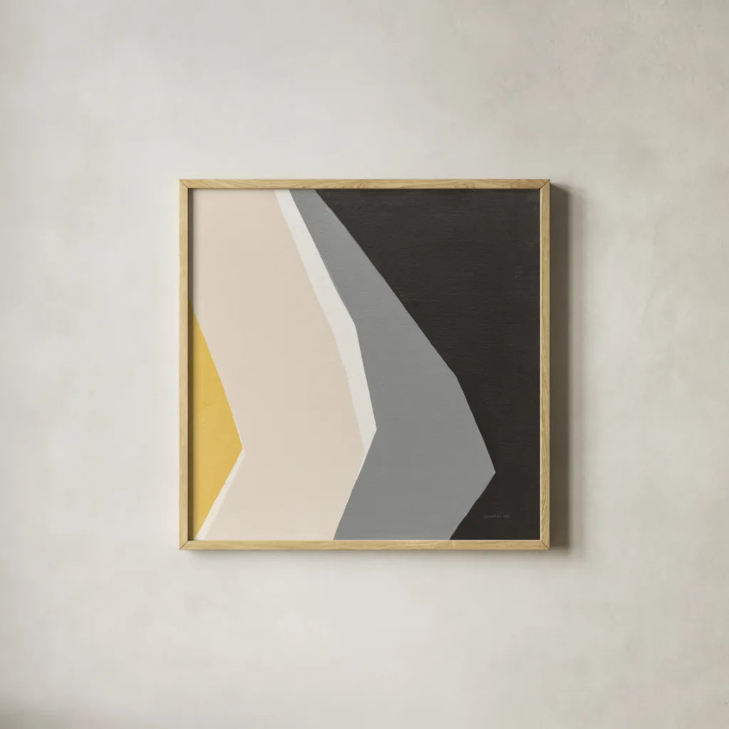 Prismatic Yellow by Danhui Nai. Shown in a natural wood glass frame for a timeless modern aesthetic. Available as an archival giclee rolled canvas, fine art paper, or poster print. SKU 88105a.