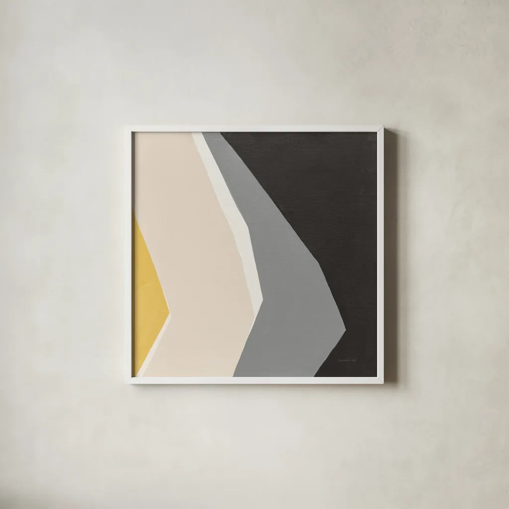 Prismatic Yellow by Danhui Nai. Shown in a crisp white glass frame for a clean and minimalist style. Available as an archival giclee rolled canvas, fine art paper, or poster print. SKU 88105a.