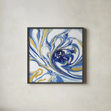 Psychedelic Blue I by Danhui Nai. Shown in a sleek black glass frame for a contemporary gallery look. Available as an archival giclee rolled canvas, fine art paper, or poster print. SKU 84423a.