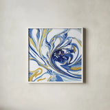 Psychedelic Blue I by Danhui Nai. Shown in a crisp white glass frame for a clean and minimalist style. Available as an archival giclee rolled canvas, fine art paper, or poster print. SKU 84423a.