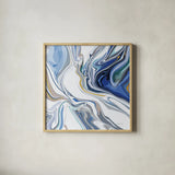 Psychedelic Blue III by Danhui Nai. Shown in a natural wood glass frame for a timeless modern aesthetic. Available as an archival giclee rolled canvas, fine art paper, or poster print. SKU 84425a.