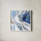 Psychedelic Blue III by Danhui Nai. Shown in a crisp white glass frame for a clean and minimalist style. Available as an archival giclee rolled canvas, fine art paper, or poster print. SKU 84425a.