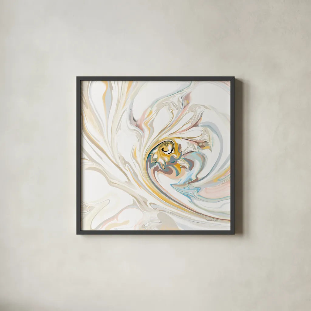 Psychedelic Neutral I by Danhui Nai. Shown in a sleek black glass frame for a contemporary gallery look. Available as an archival giclee rolled canvas, fine art paper, or poster print. SKU 84426a.