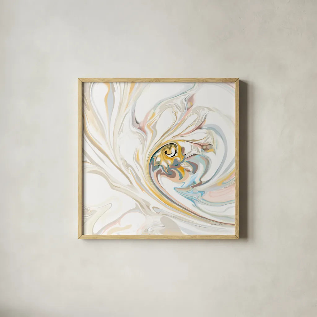 Psychedelic Neutral I by Danhui Nai. Shown in a natural wood glass frame for a timeless modern aesthetic. Available as an archival giclee rolled canvas, fine art paper, or poster print. SKU 84426a.