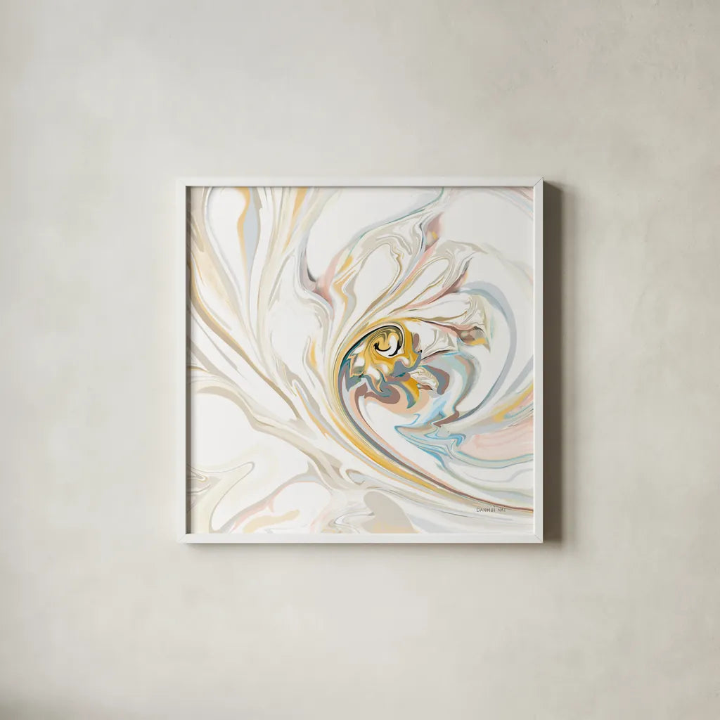 Psychedelic Neutral I by Danhui Nai. Shown in a crisp white glass frame for a clean and minimalist style. Available as an archival giclee rolled canvas, fine art paper, or poster print. SKU 84426a.