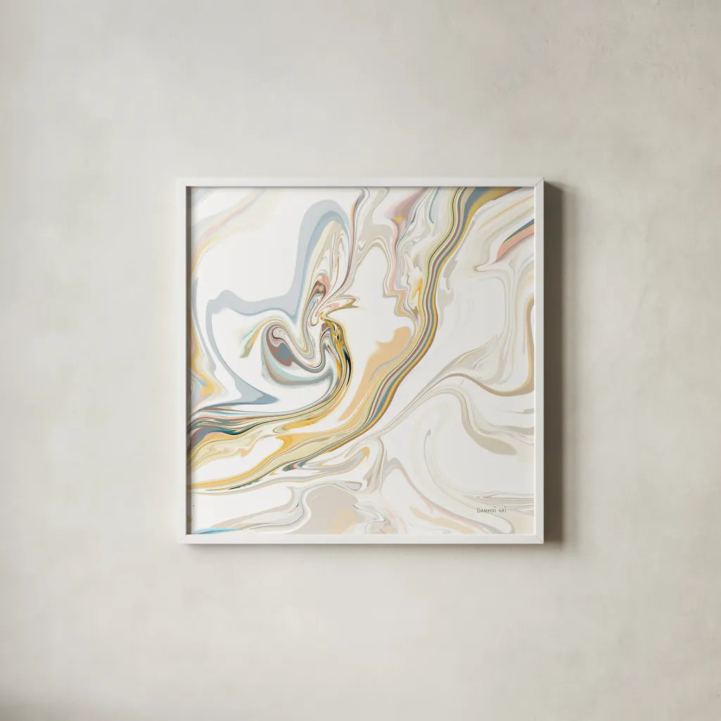 Psychedelic Neutral II by Danhui Nai. Shown in a crisp white glass frame for a clean and minimalist style. Available as an archival giclee rolled canvas, fine art paper, or poster print. SKU 84427a.