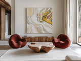 Psychedelic Neutral III by Danhui Nai. Shown as extra-large giant wall art in a modern living room. Available as an archival giclee rolled canvas, fine art paper, or poster print. SKU 84428a.