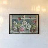 Purple Poppies Windowsill Crop by Danhui Nai. shown as a paper print in a black flame. Available as a archival giclee rolled canvas, fine art paper, or poster print. SKU 15805i.