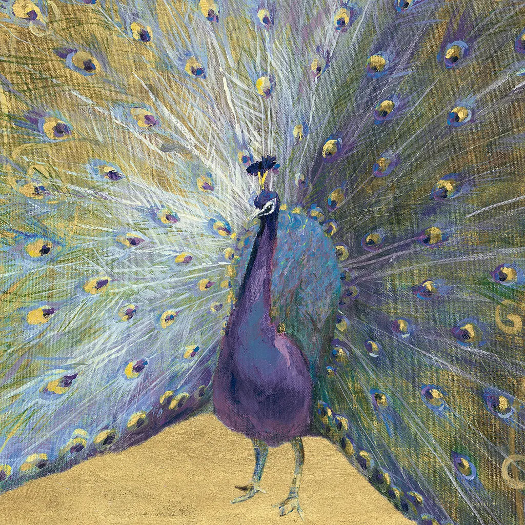 Purple and Gold Peacock by Danhui Nai. SKU 29252a. Archival Giclee Fine art print for wall decor.