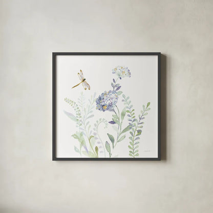 Purples of Summer VII by Danhui Nai. Shown in a sleek black glass frame for a contemporary gallery look. Available as an archival giclee rolled canvas, fine art paper, or poster print. SKU 75498a.