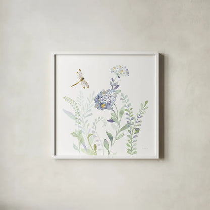 Purples of Summer VII by Danhui Nai. Shown in a crisp white glass frame for a clean and minimalist style. Available as an archival giclee rolled canvas, fine art paper, or poster print. SKU 75498a.