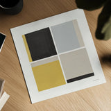 Quadrants Yellow by Danhui Nai. Shown as a detailed flat fine art print, highlighting archival giclee quality. Available as an archival giclee rolled canvas, fine art paper, or poster print. SKU 88106a.