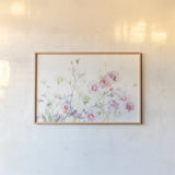 Queen Annes Lace and Cosmos on White by Danhui Nai. shown as a paper print in a natural frame. Available as a archival giclee rolled canvas, fine art paper, or poster print. SKU 35409i.