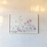 Queen Annes Lace and Cosmos on White by Danhui Nai. shown as a paper print in a white frame. Available as a archival giclee rolled canvas, fine art paper, or poster print. SKU 35409i.