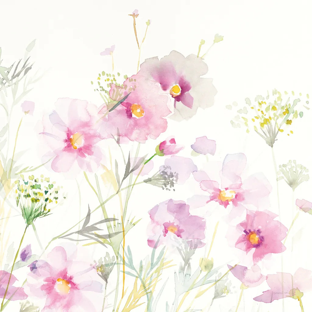 Queen Annes Lace and Cosmos on White II by Danhui Nai. SKU 35410a. Archival Giclee Fine art print for wall decor.