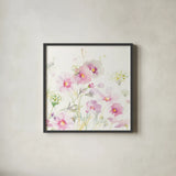 Queen Annes Lace and Cosmos on White II by Danhui Nai. Shown in a sleek black glass frame for a contemporary gallery look. Available as an archival giclee rolled canvas, fine art paper, or poster print. SKU 35410a.
