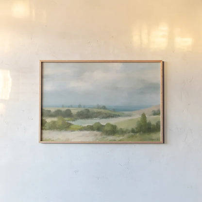 Quiet Coast by Danhui Nai. shown as a paper print in a natural frame. Available as a archival giclee rolled canvas, fine art paper, or poster print. SKU 100602i.