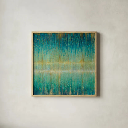 Rain Abstract I by Danhui Nai. Shown in a natural wood glass frame for a timeless modern aesthetic. Available as an archival giclee rolled canvas, fine art paper, or poster print. SKU 23845a.