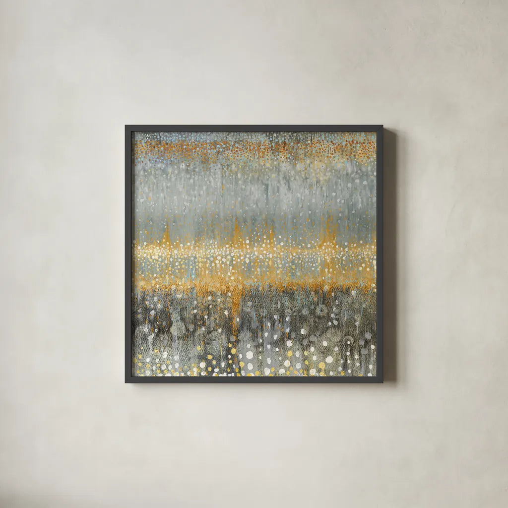 Rain Abstract I Autumn by Danhui Nai. Shown in a sleek black glass frame for a contemporary gallery look. Available as an archival giclee rolled canvas, fine art paper, or poster print. SKU 78330a.