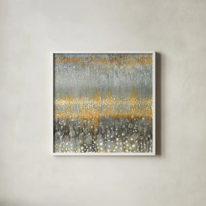 Rain Abstract I Autumn by Danhui Nai. Shown in a crisp white glass frame for a clean and minimalist style. Available as an archival giclee rolled canvas, fine art paper, or poster print. SKU 78330a.