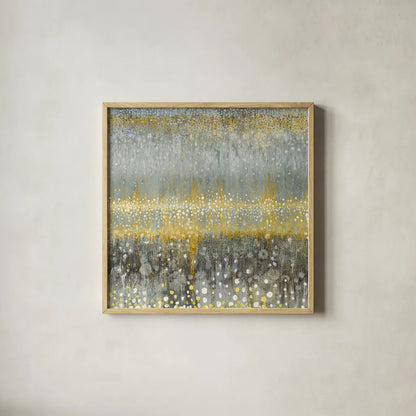 Rain Abstract I Yellow Gray by Danhui Nai. Shown in a natural wood glass frame for a timeless modern aesthetic. Available as an archival giclee rolled canvas, fine art paper, or poster print. SKU 56017a.